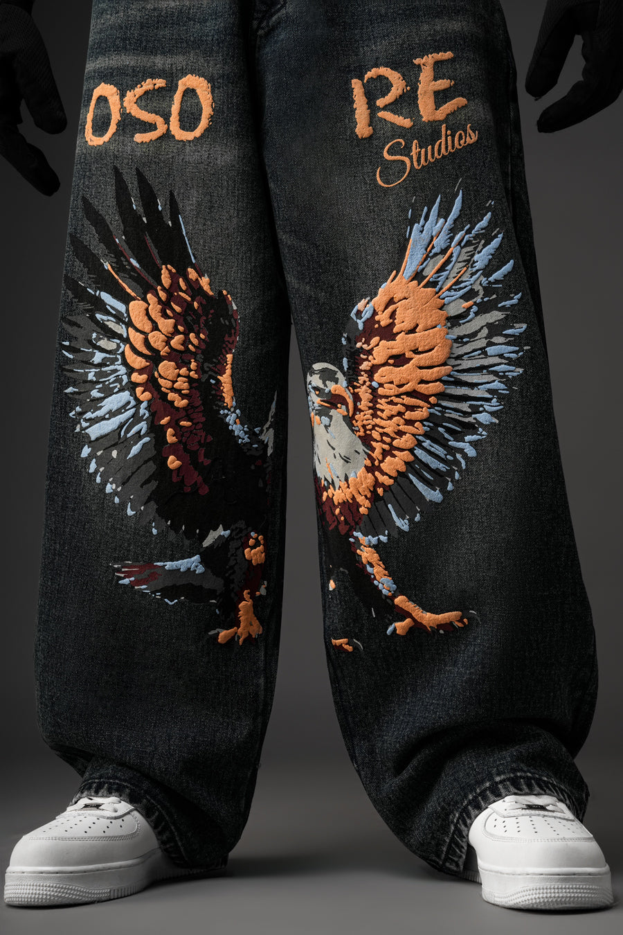 Groovee Designer Jeans Eagle with Baggy fit drop straight cut Gray