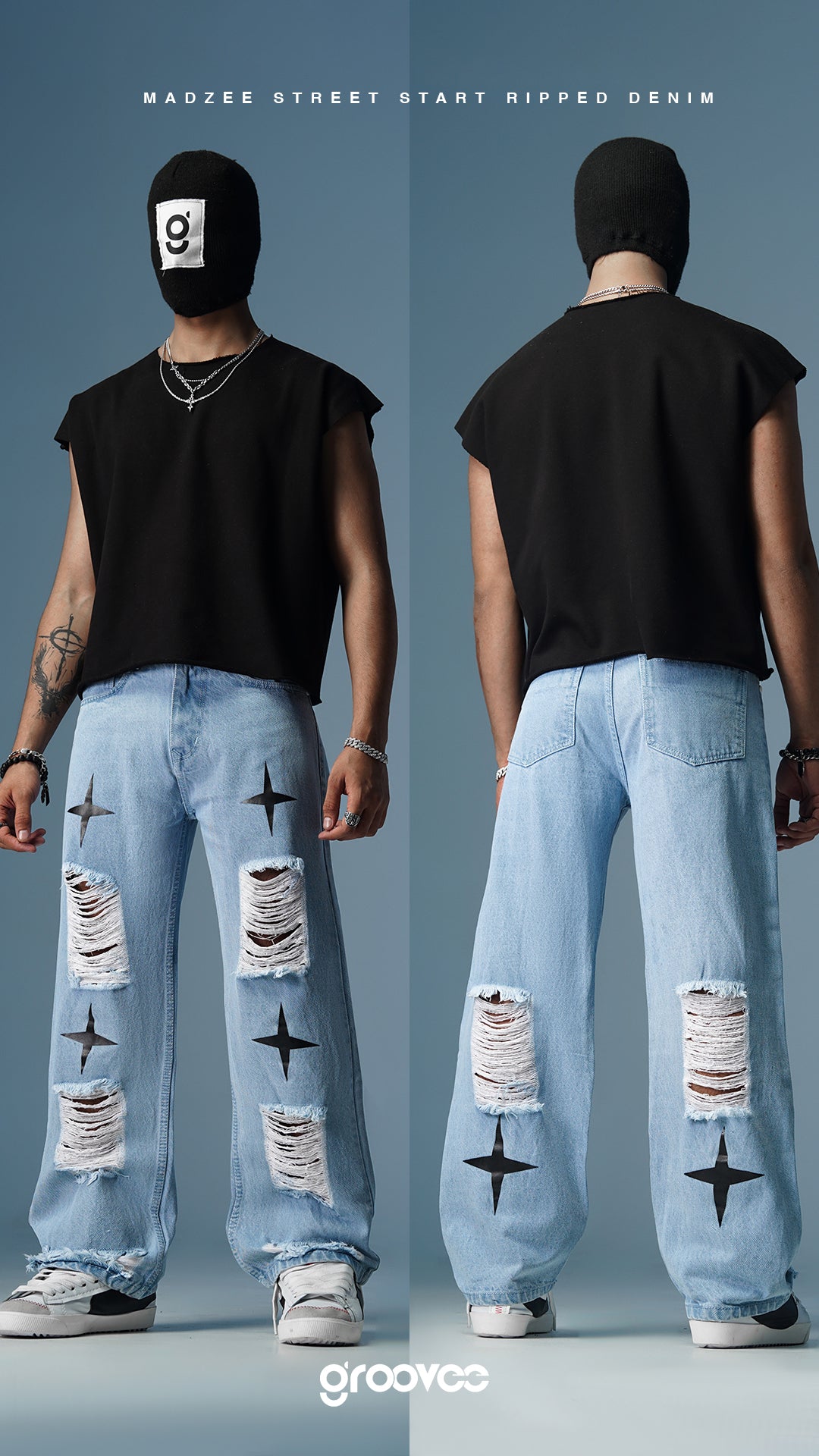 MADZEE STREET START RIPPED DENIM JEANS