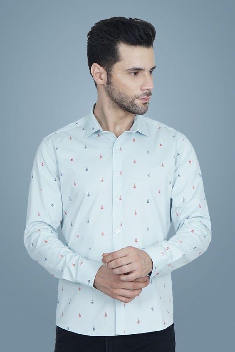 ESTRIPES White Floral Printed Printed Regular Fit Full Sleeves Casual Shirt for Men's
