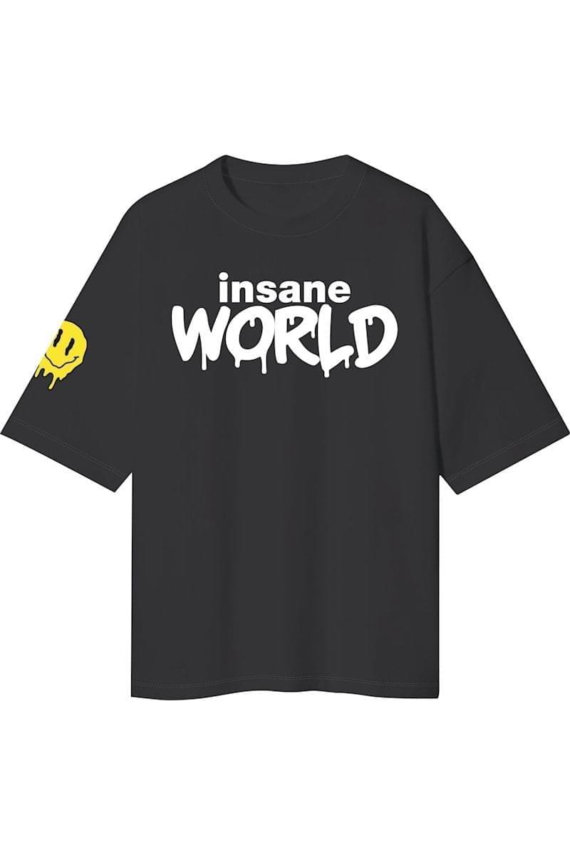Insanity Unisex Black Insane World Oversized T-Shirts