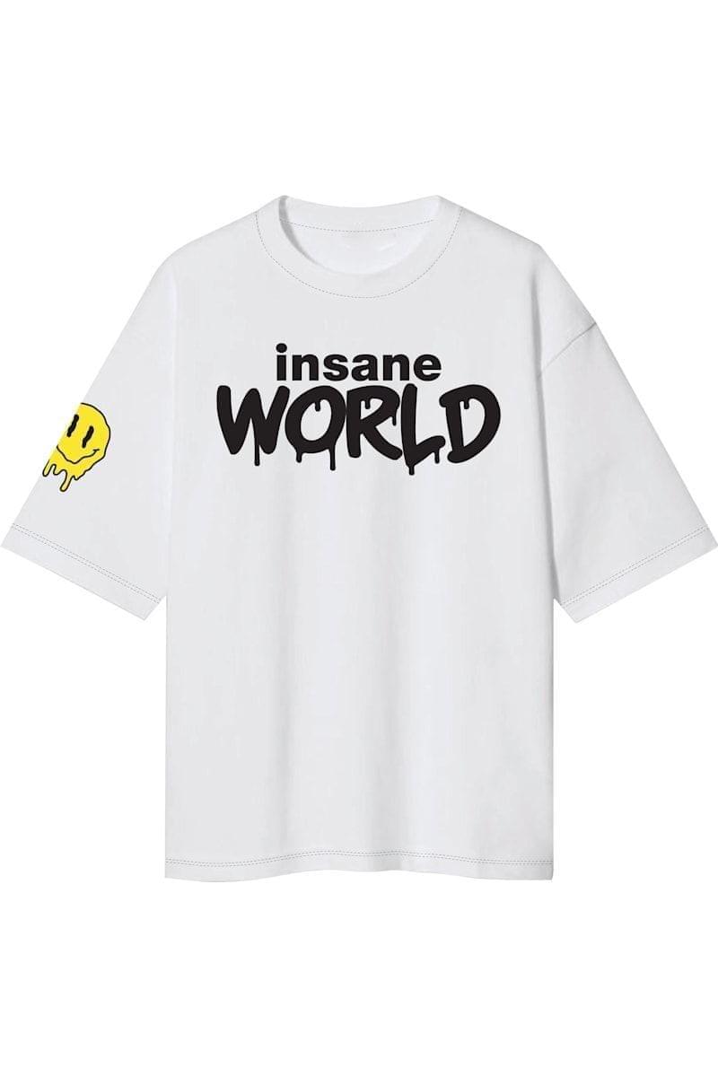 Insanity Unisex White Insane World Oversized T-Shirts