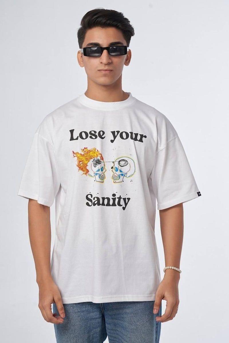 Insanity Unisex Black White Lose Your Sanity Oversized T-Shirts