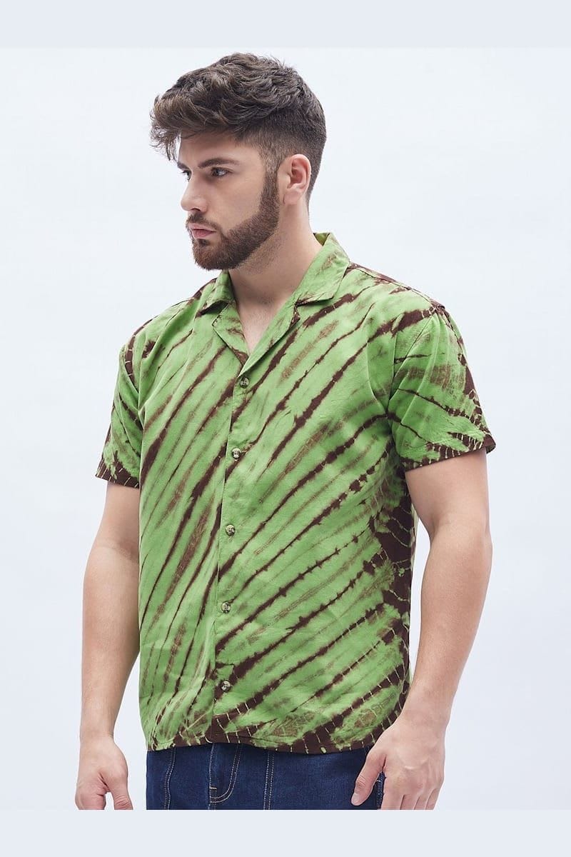 FUGAZEE Green Tie Dye Cuban Shirt