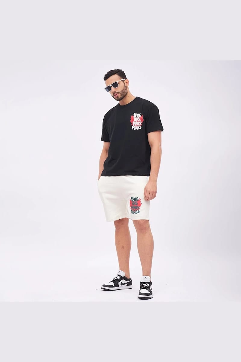 FUGAZEE Love Graphic Contrast Tshirt And Shorts Combo Clothing Set