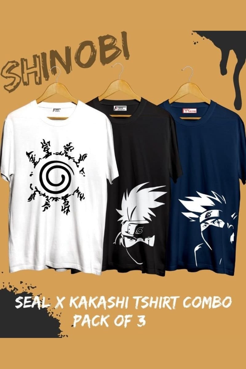 FANSARMY Seal X Kakashi T-shirt Combo Pack of 3
