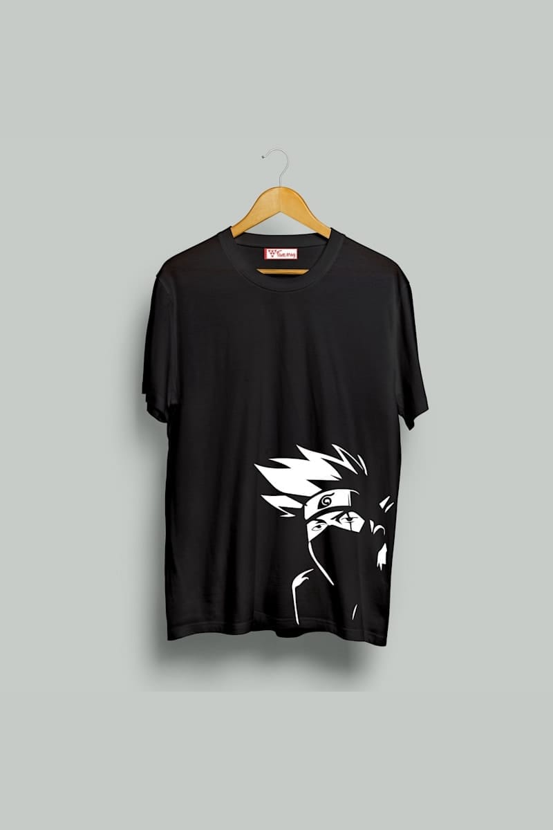 FANSARMY Kakashi Naruto Anime Black T-shirt