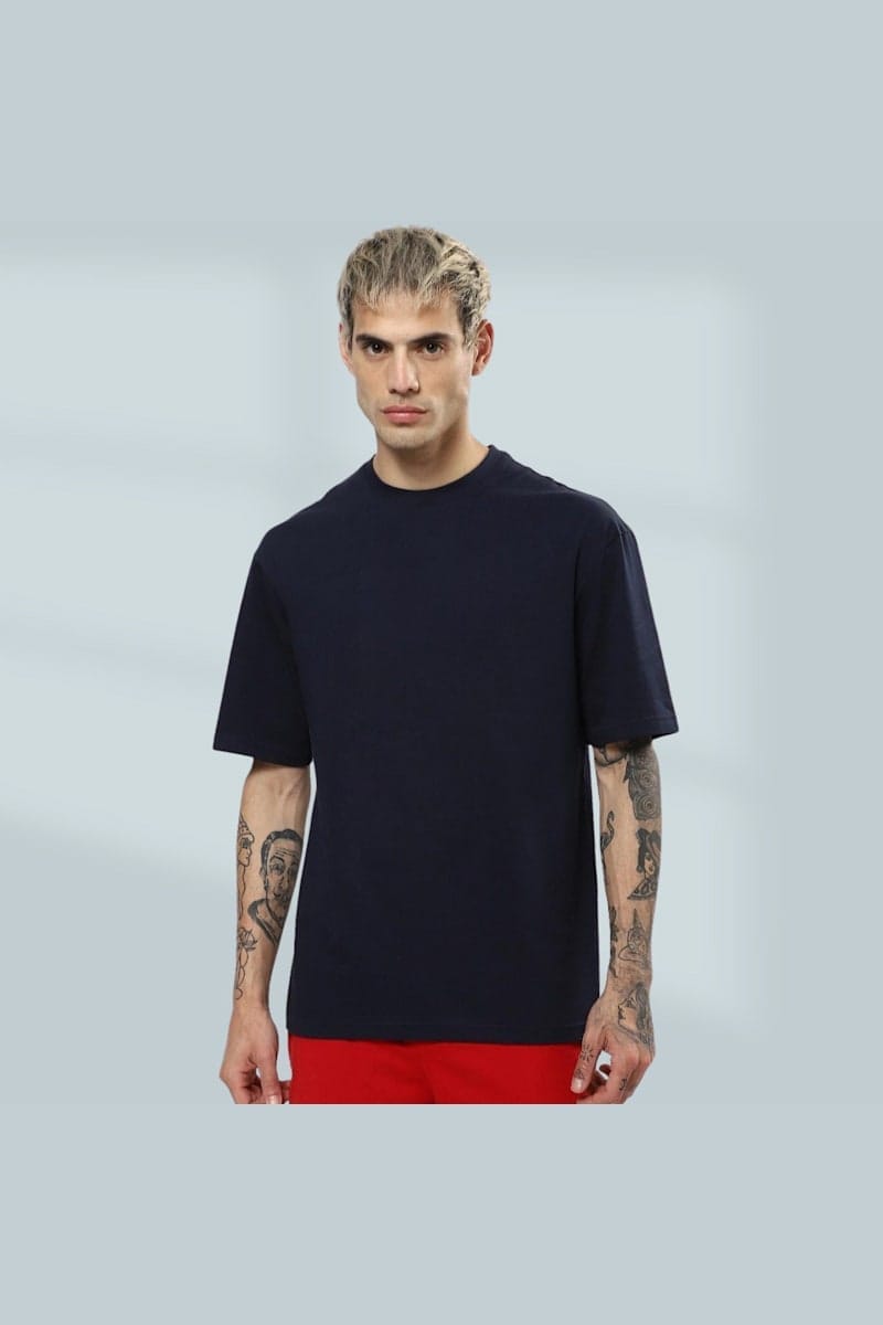 FANSARMY Solid Navy Blue Oversize T-shirt