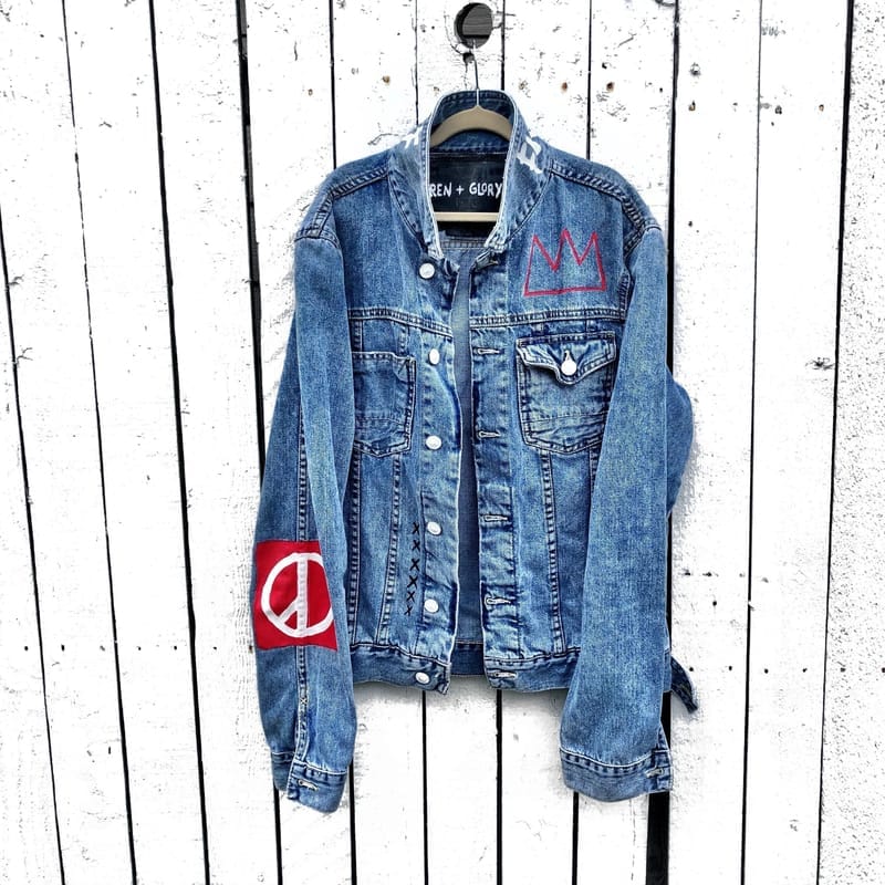 COLOUR ME "DEAD SMILEY" Handpainted Street Style Denim Unisex Jeans Jacket