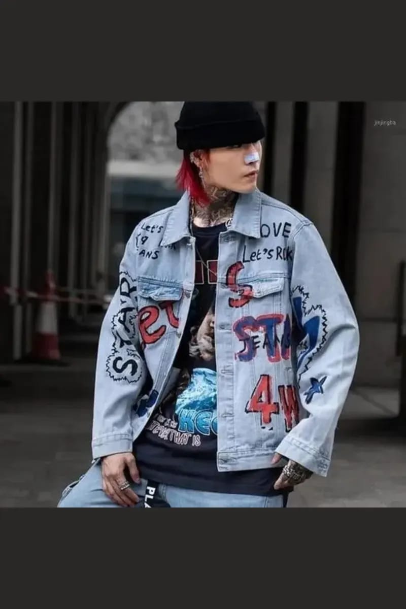 COLOUR ME Street Style Men's Handpainted Customized Denim Jeans Jacket