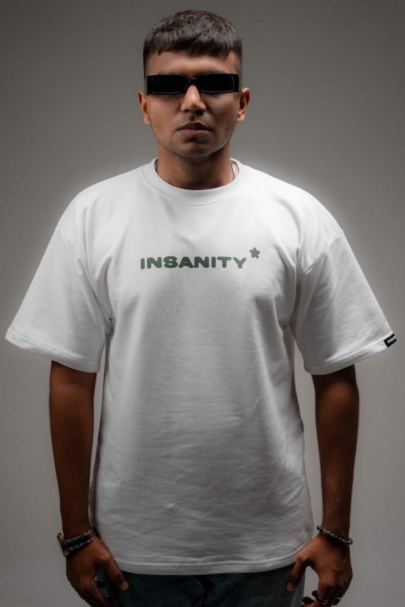 INSANITY Emotional Arcade White Unisex Oversized T-shirt, 230 GSM - 100% Cotton
