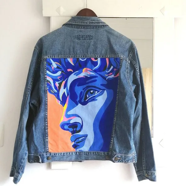 Oversised denim jacket with mountains painting Painted jean - Inspire  Uplift | Painted jacket, Painted denim, Painted jeans