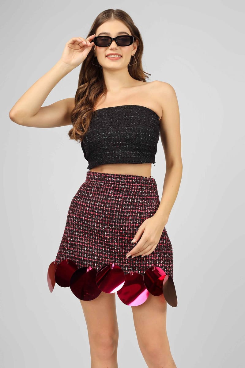 SHAPES and DRAPES Pink Tweed Sequins Skirt