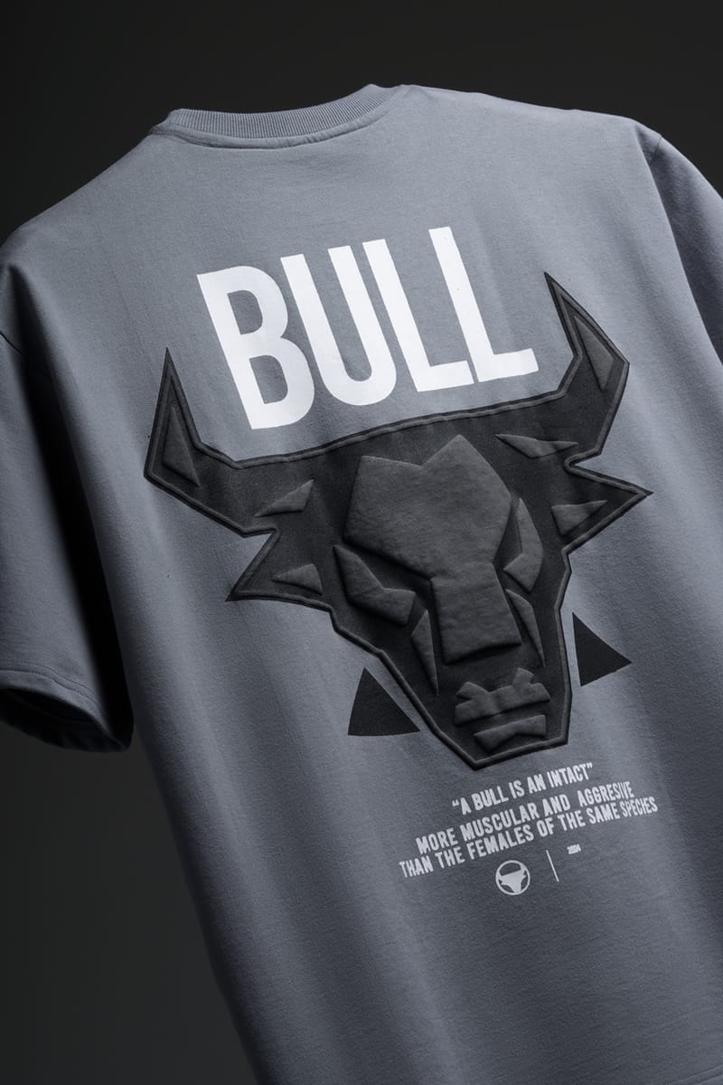 The Bull Oversized T shirt  (GREY,BLACK) - FRENCH TERRY COTTON 240 GSM & PUFF PRINT