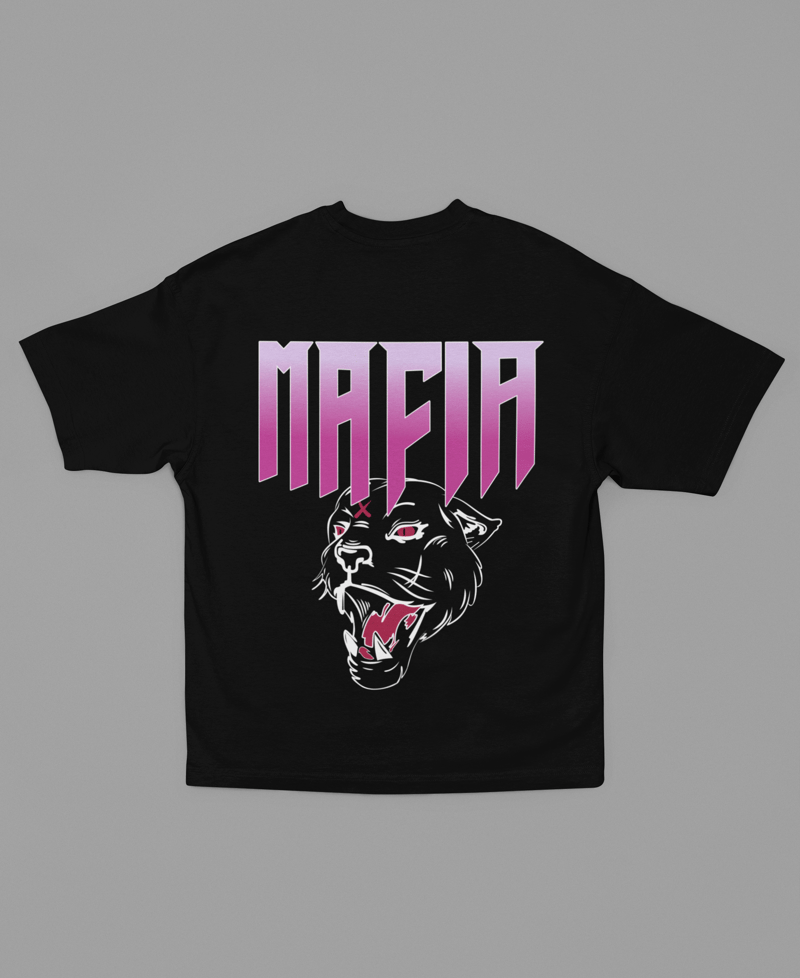 Mafia Oversized T shirt (Black, Pink) - FRENCH TERRY COTTON 240 GSM