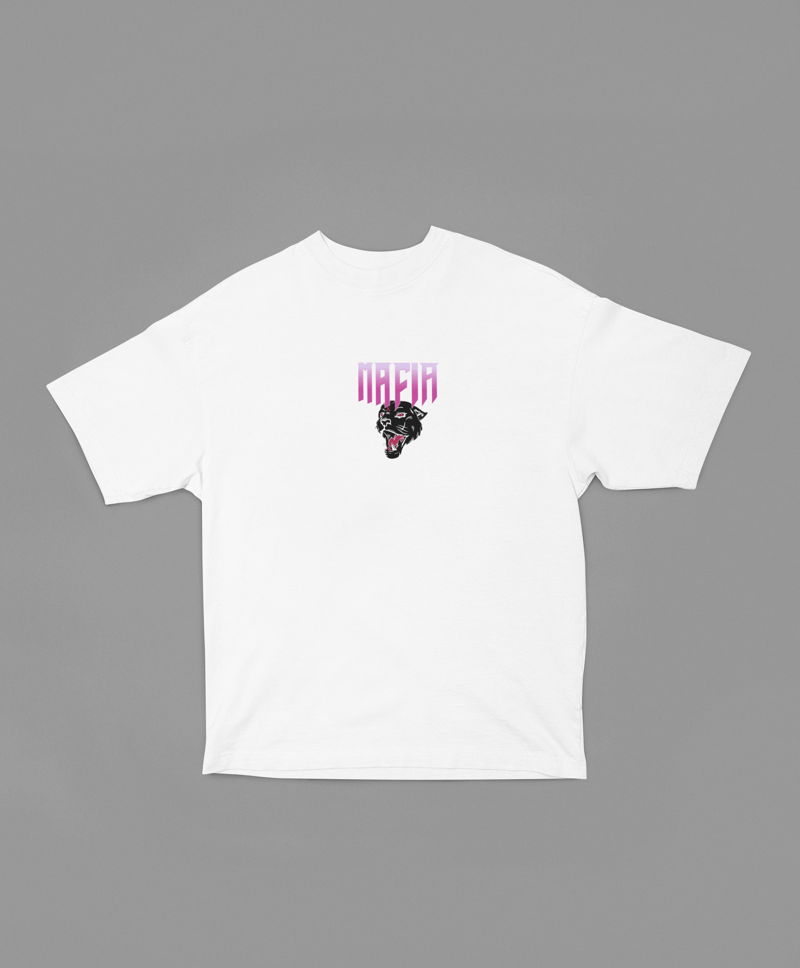 Mafia Oversized T shirt (White, Pink) - FRENCH TERRY COTTON 240 GSM