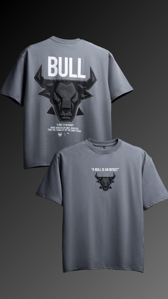 The Bull Oversized T shirt  (GREY,BLACK) - FRENCH TERRY COTTON 240 GSM & PUFF PRINT