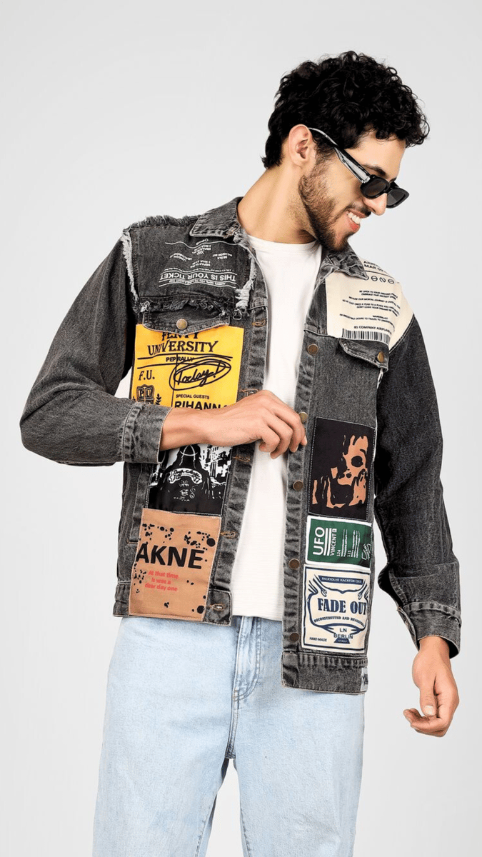 MADZEE PATCHWORK DENIM JACKET - BLACK (Regular Fit)